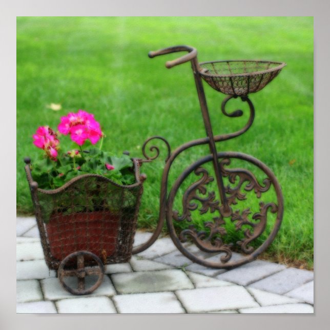 Poster Effet Orton Conteneur Fleur Vélo Antique (Devant)