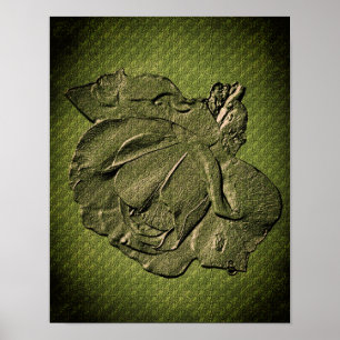 Poster Effet sculpté Vert Rosebud Art Floral