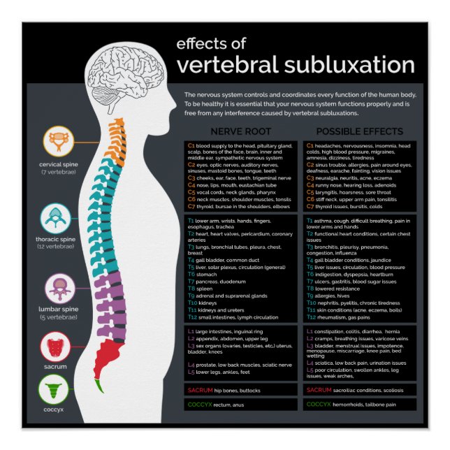 Poster Effets de la subbluxation vertébrale Chiropratique (Devant)