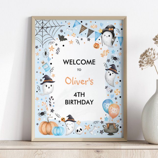Poster Éffrayant Boo Blue Halloween Fantôme Anniversaire  (Créateur téléchargé)