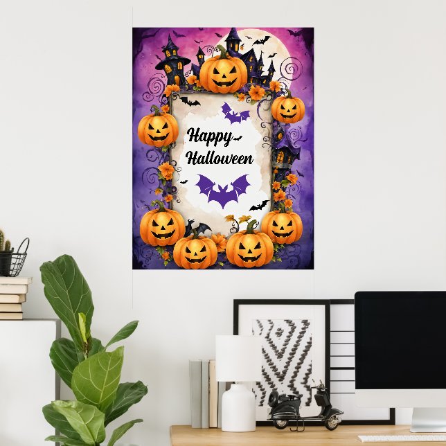 Poster Éffrayant cadre Citrouille Halloween (Bureau à domicile)