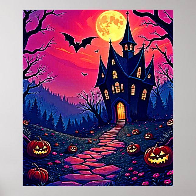 Poster Éffrayant Halloween Haunted Mansion Art (Devant)