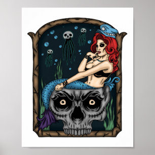 Poster Éffrayant Halloween Punk Goth Crâne sirène