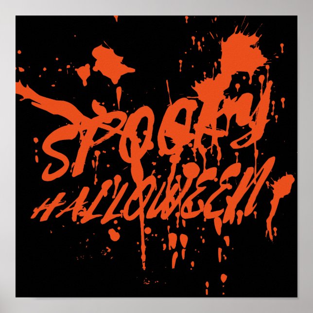 Poster Éffrayant Halloween Splash Rétro Rouge Orange Horr (Devant)