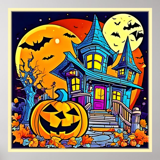 Poster Éffrayant Haunted House (Devant)