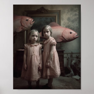 Poster Effrayant Poisson rose jumeaux Horreur