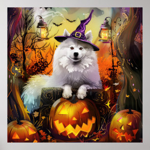 Poster Éffrayant Samoyed Chien Halloween sorcière et Citr