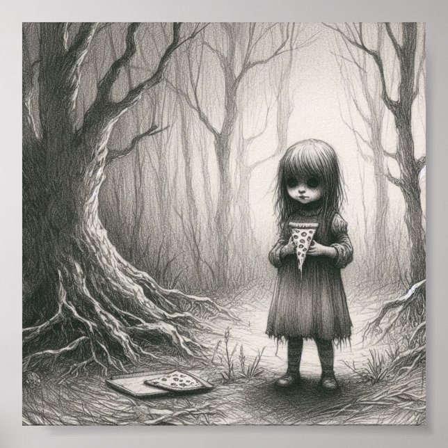 Poster Éffrayante fille avec Pizza Horreur Illustration D (Devant)