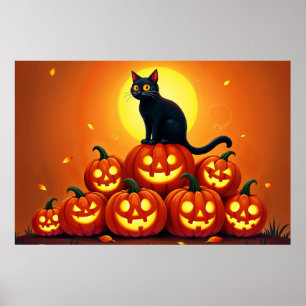 Poster Éffrayante nuit d'automne avec des citrouilles bri