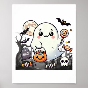 Poster Éffrayants amis mignons Halloween Ghost Citrouille