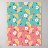Egg Fried Breakfast Croissant Pop Art Vintage