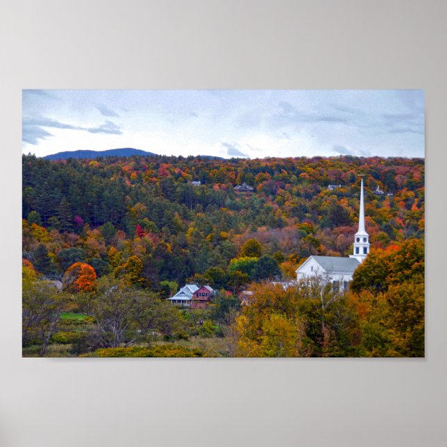 Poster Église à Stowe, Vermont, en automne (Devant)