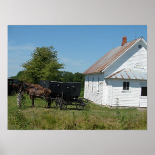 Poster Eglise Amish et Chevaux