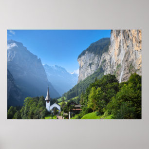 Poster Église dans la vallée de Lauterbrunnen, Suisse