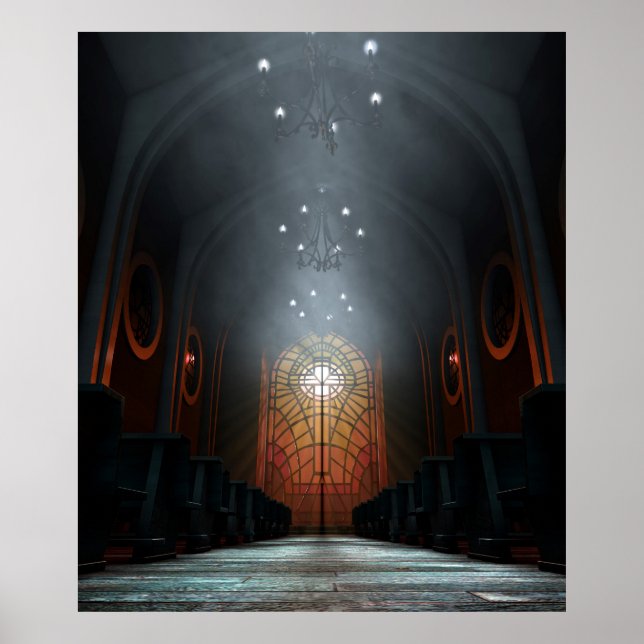 Poster Eglise de fenêtre en verre (Devant)