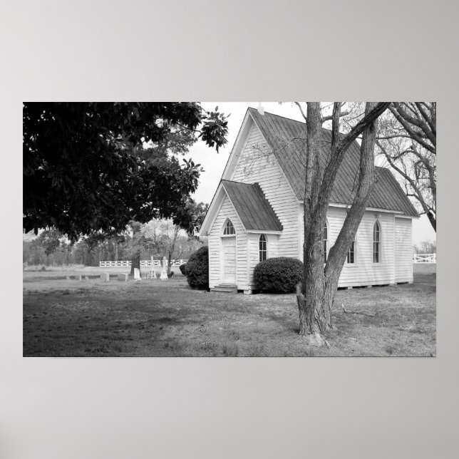 Poster Église de la Petite Campagne en noir et blanc (Devant)