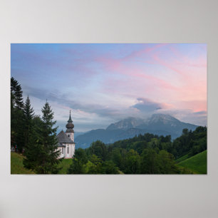 Poster Église des Alpes au coucher du soleil