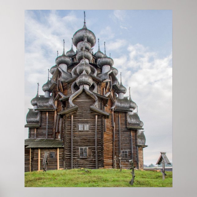 Poster Eglise en bois orné, Russie (Devant)