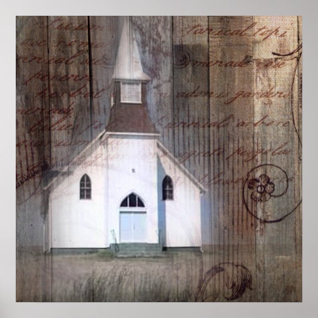 Poster Église rustique primitive en bois défoncé (Devant)