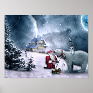 Poster Église Santa Claus et Polar Bear