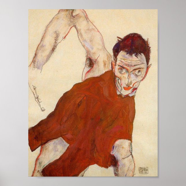 Poster Egon Schiele - Auto-Portrait Dans Un Jérkite Avec  (Devant)