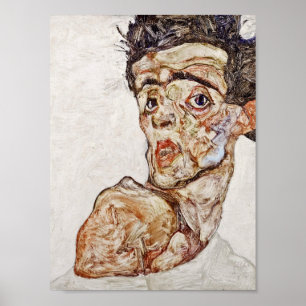Poster Egon Schiele - Autoportrait avec épaule élevée