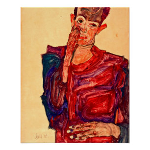 Poster Egon Schiele - Autoportrait Avec Eyélide Pullée