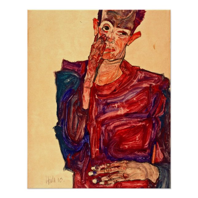 Poster Egon Schiele - Autoportrait Avec Eyélide Pullée (Devant)