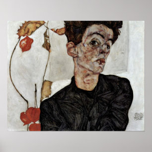 Poster Egon Schiele - autoportrait avec la lanterne de