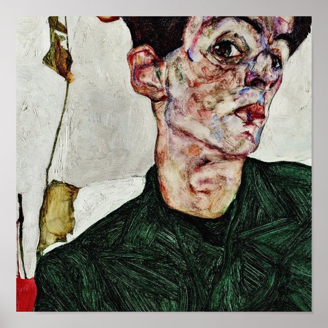 Poster Egon Schiele - Autoportrait Avec Lanterne Chinoise (Devant)