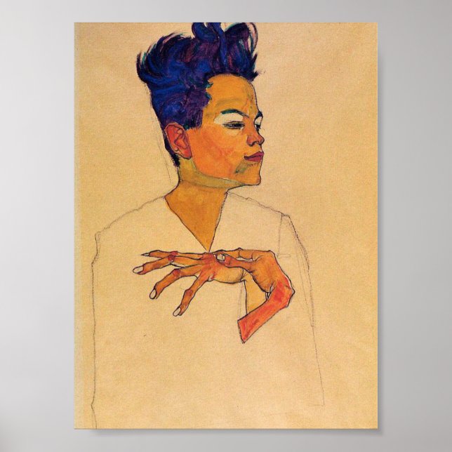Poster Egon Schiele - Autoportrait Avec Mains Sur La Poit (Devant)