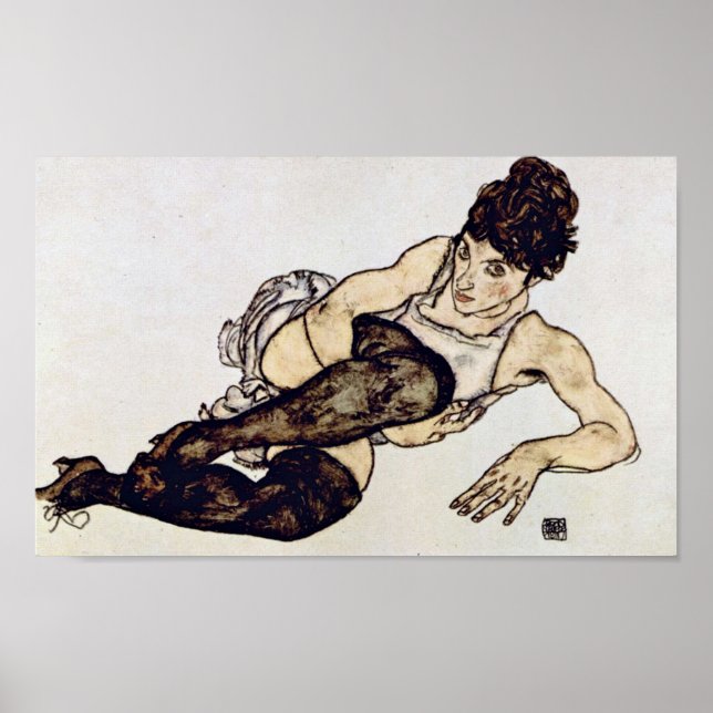 Poster Egon Schiele - Femme aux bas verts (Devant)
