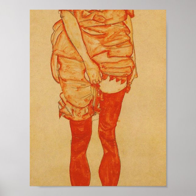 Poster Egon Schiele - Femme debout En Rouge (Devant)