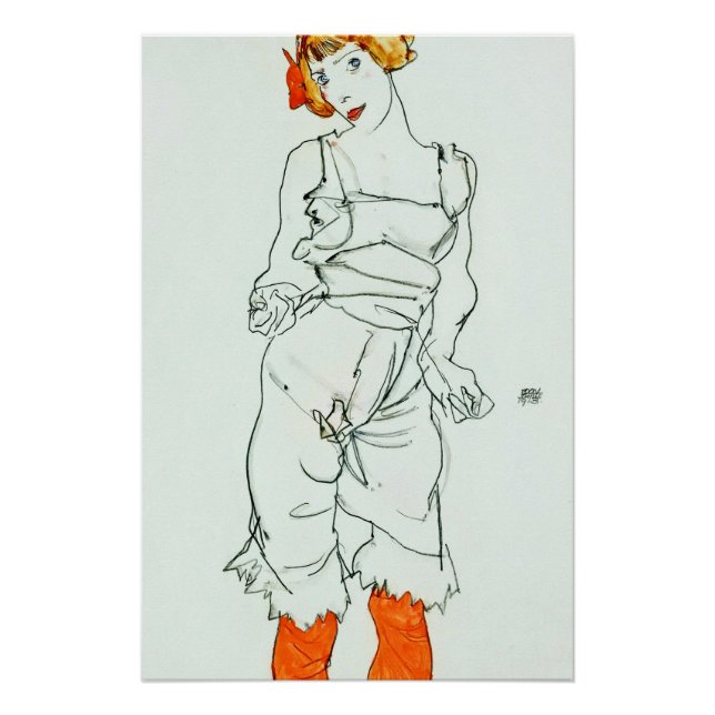 Poster Egon Schiele - Femme En Sous-Vêtements Et Bas (Devant)