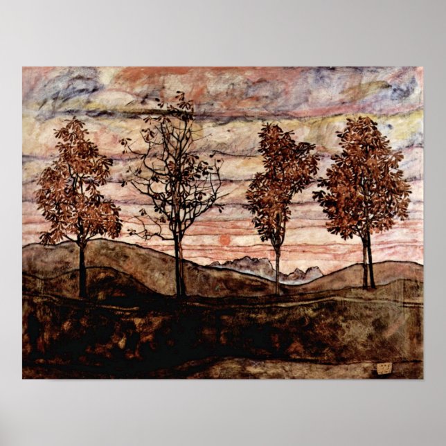 Poster Egon Schiele - Quatre Arbres (Devant)