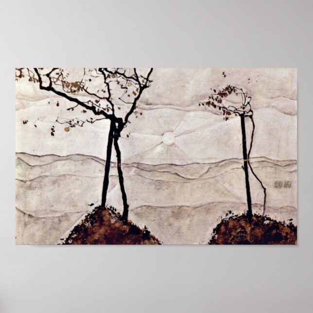 Poster Egon Schiele - soleil d'automne et arbres (Devant)