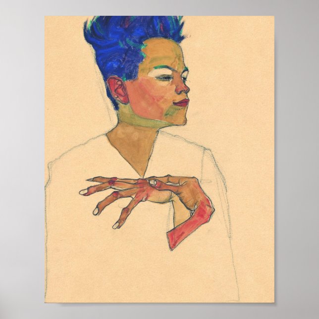 Poster Egon Schile Self Portrait With Hands On Chest (Devant)