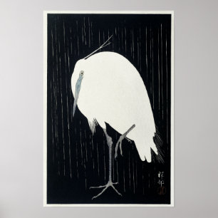 Poster Egret In Rain par Ohara Koson Imprimer Vintage