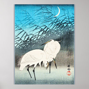 Poster Egrets et roseaux, art d'Ohara Koson