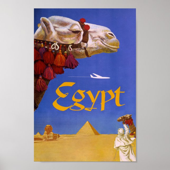 Poster Egypt  Camels Pyramids Vintage Travel (Devant)
