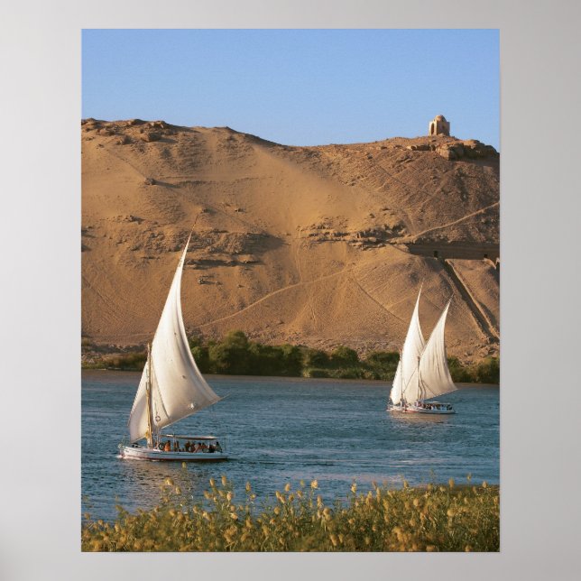 Poster Egypte, Assouan, Nil River, Felucca voiliers, (Devant)