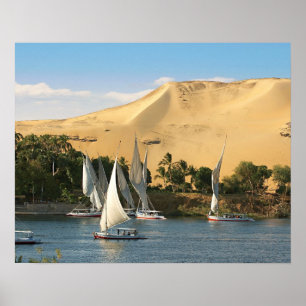 Poster Egypte, Assouan, Nil River, voiliers Felucca, 2