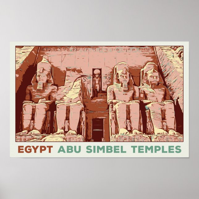 Poster Égypte, temples d'Abu Simbel illustration Carte po (Devant)