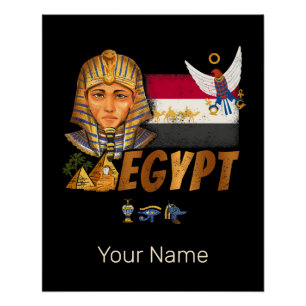 Poster Égypte Vintage Pharaon Drapeau Et Pyramides Souven