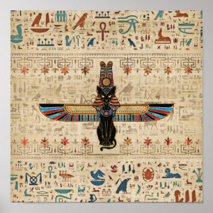 Poster Egyptian Cat - Bastet on papyrus