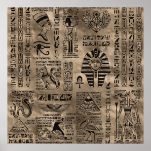 Poster Egyptian hieroglyphs and deities - Luxury Gold