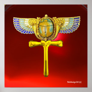 POSTER EGYPTIEN SCARAB ANKH, BIJOU D'OR CORNUCOPIA
