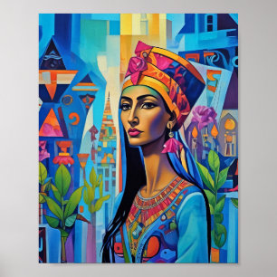 Poster Égyptienne queen regarder dans la bibliothèque num