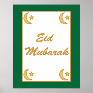 Poster Eid al Fitr Eid Moubarak Green Moon Stars