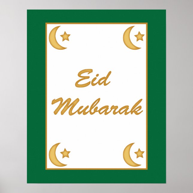 Poster Eid al Fitr Eid Moubarak Green Moon Stars (Devant)